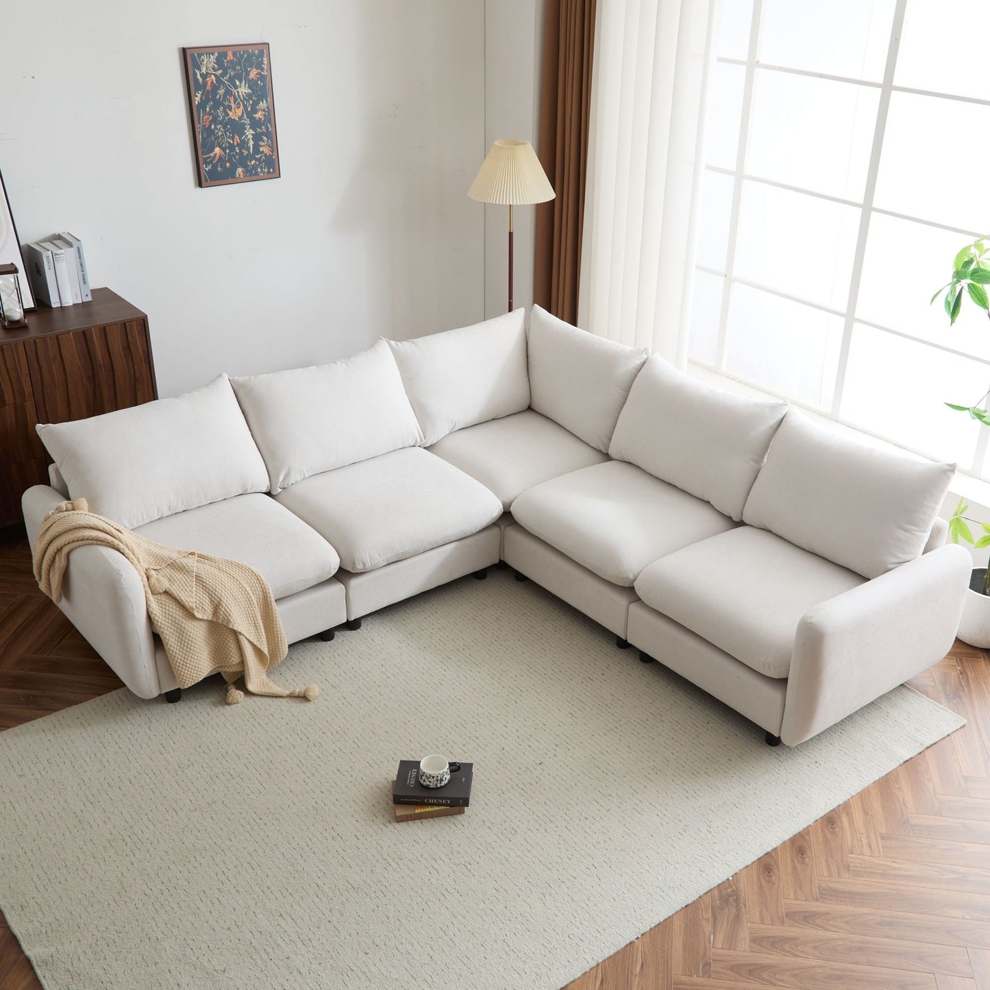Modular Free Combination Sectional Sofa Couch with cream fabric upholstery by HouseOfZazla on Tampa Home & Garden Store