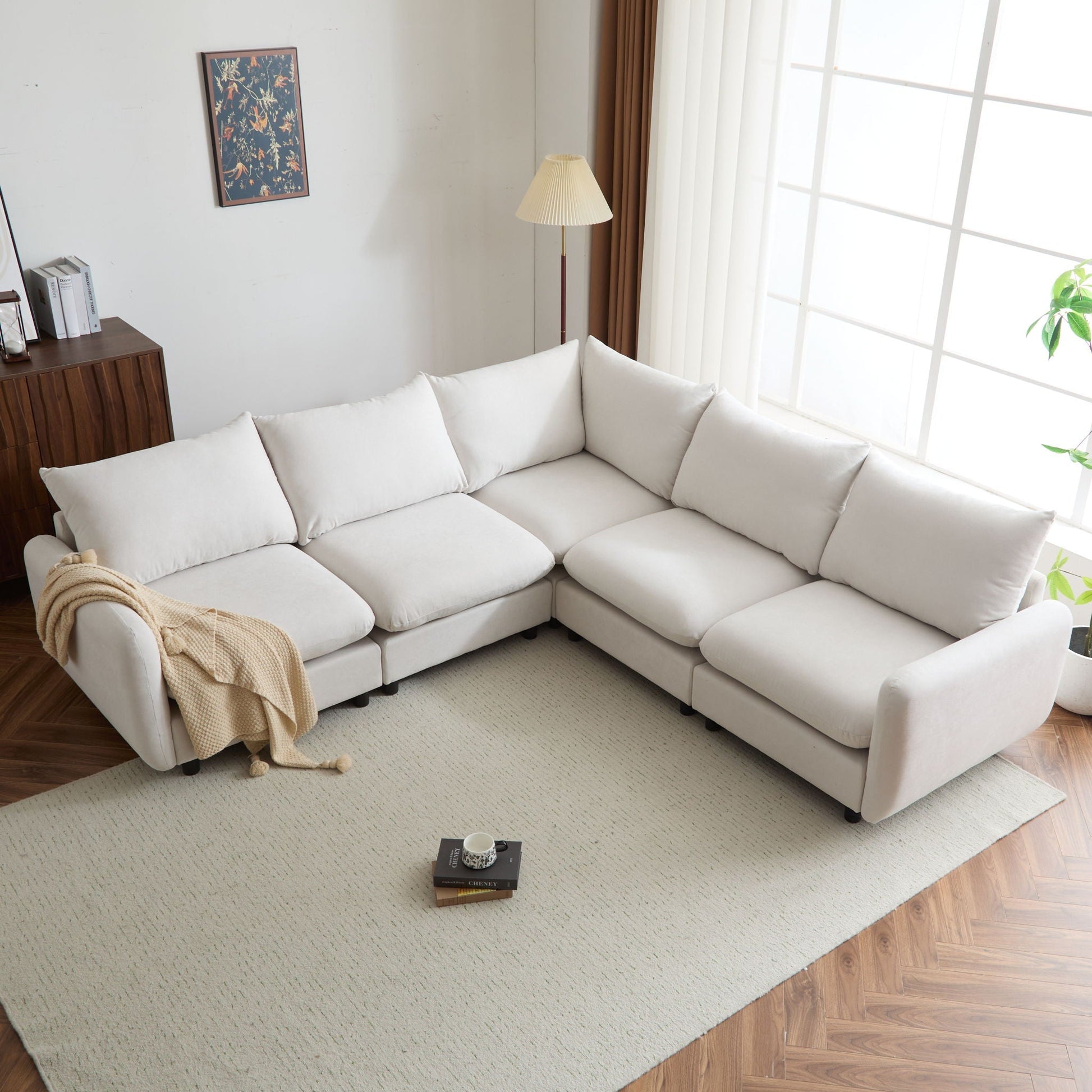 Modular Free Combination Sectional Sofa Couch with cream fabric upholstery by HouseOfZazla on Tampa Home & Garden Store
