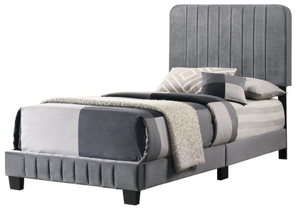 Channel Tufted Bed in gray velvet by HouseOfZazla with vertical tufting and matching bedding on Tampa Home & Garden Store