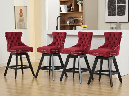 Swivel velvet barstools with button tufting, wine red, set of 4 on Tampa Home & Garden Store