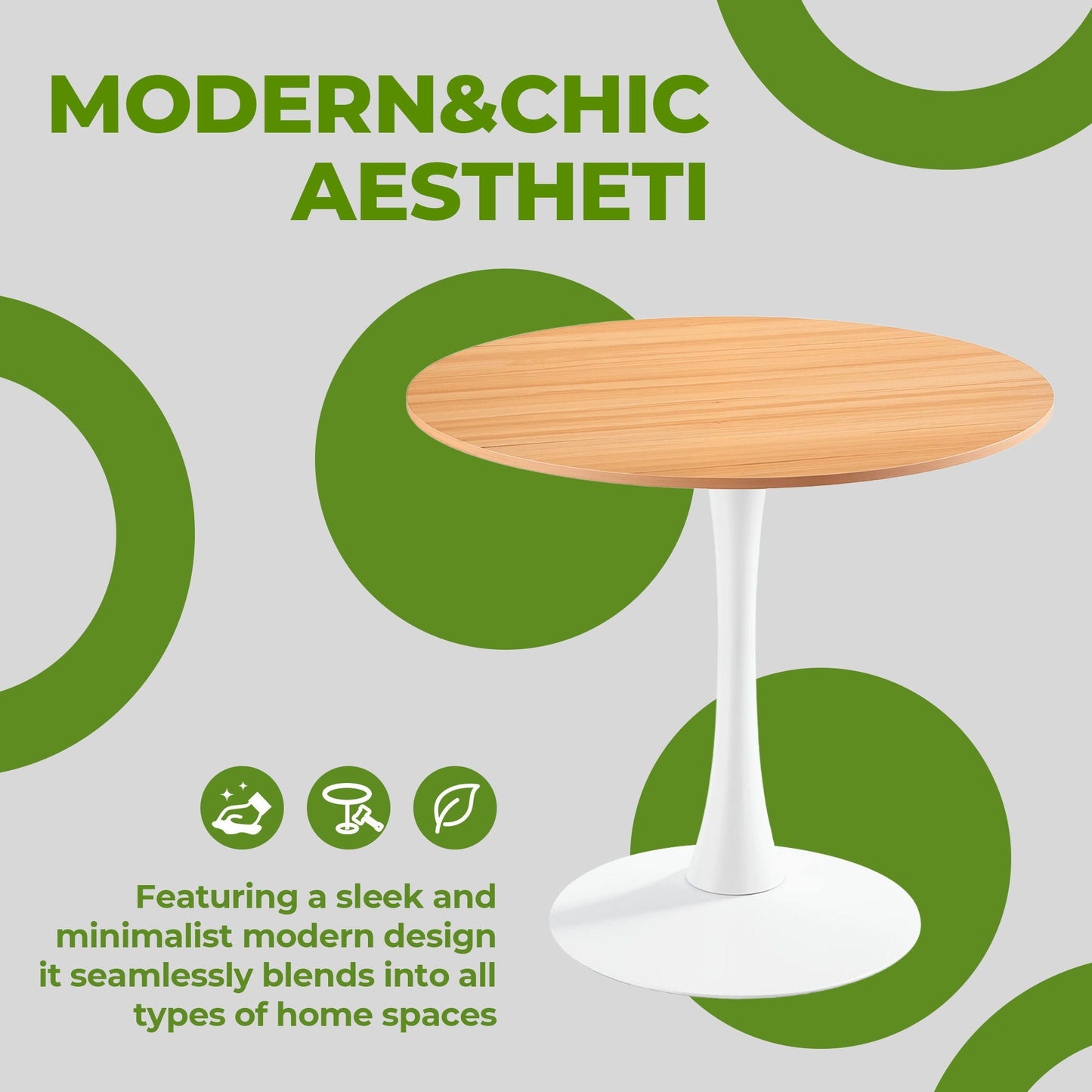 Mid-Century Tulip Dining Table, round light wood top on white pedestal base, HouseOfZazla on Tampa Home & Garden Store