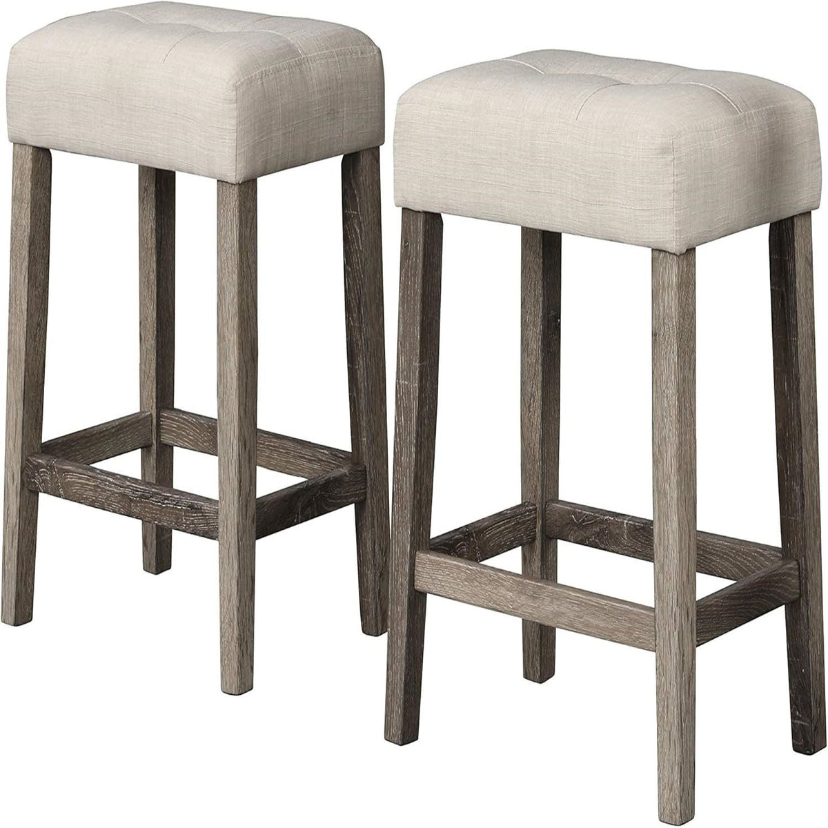 Transitional backless counter stools with beige upholstered cushions and wood legs, set of 2 on Tampa Home & Garden Store
