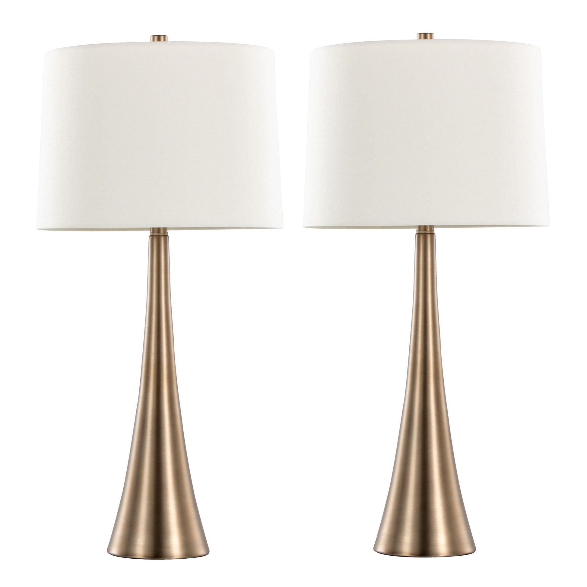 Diana contemporary table lamp set of 2 with white shades and brass bases HouseOfZazla on Tampa Home & Garden Store