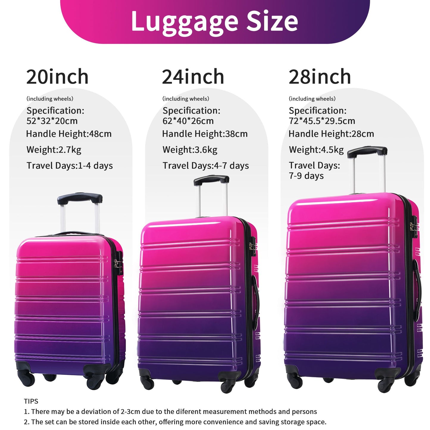 HouseOfZazla 3-piece gradient hardshell luggage set with spinner wheels and TSA lock 20/24/28in on Tampa Home & Garden Store
