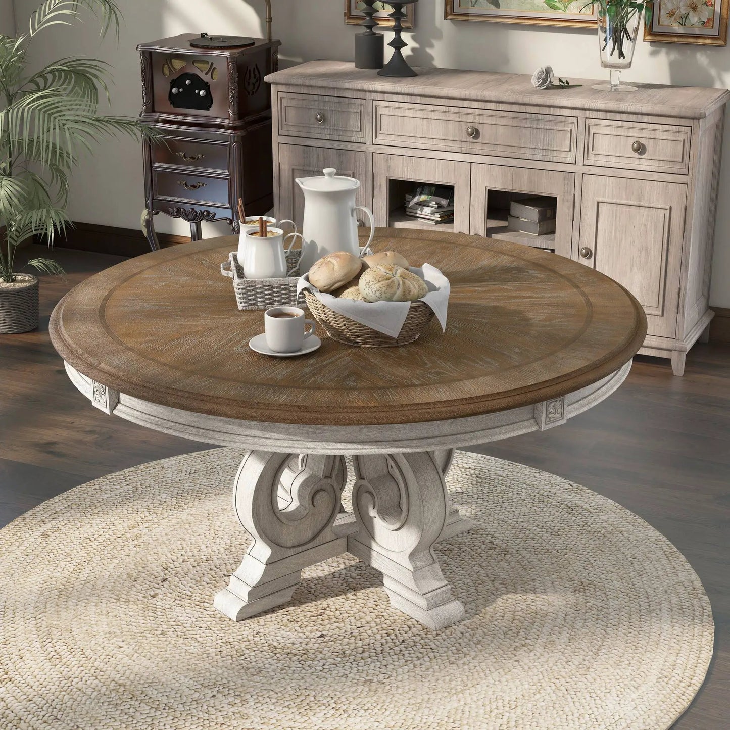 Dining set round table with pedestal base in gray wood by Unique Piece Furniture 7-piece on Tampa Home & Garden Store