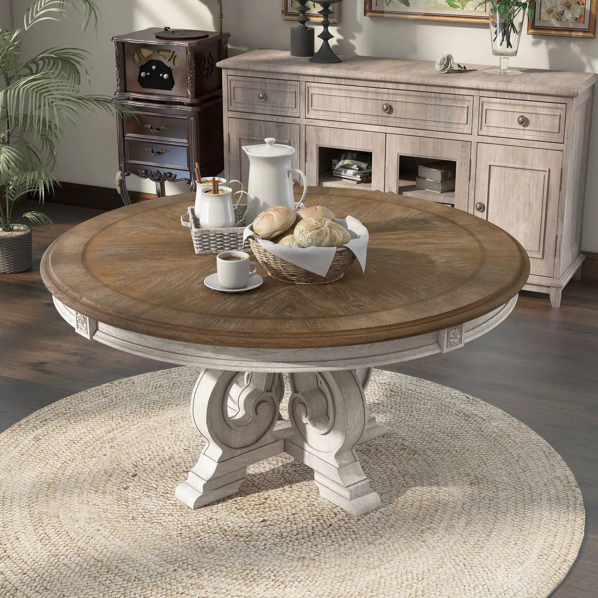 Dining set round table with pedestal base in gray wood by Unique Piece Furniture 7-piece on Tampa Home & Garden Store