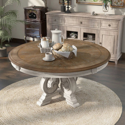Dining set round table with pedestal base in gray wood by Unique Piece Furniture 7-piece on Tampa Home & Garden Store