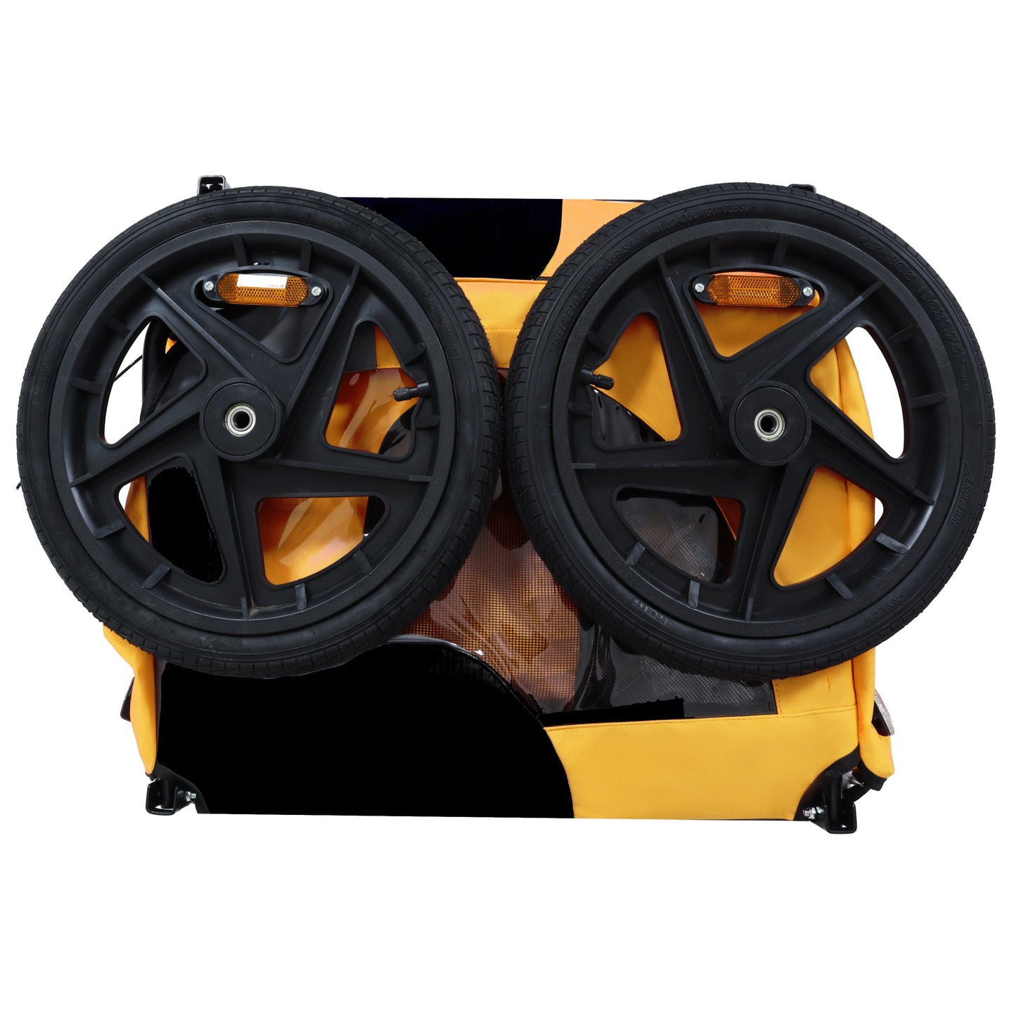 Pet Bike Trailer for medium dogs by HouseOfZazla, orange with dual black wheels and reflectors on Tampa Home & Garden Store