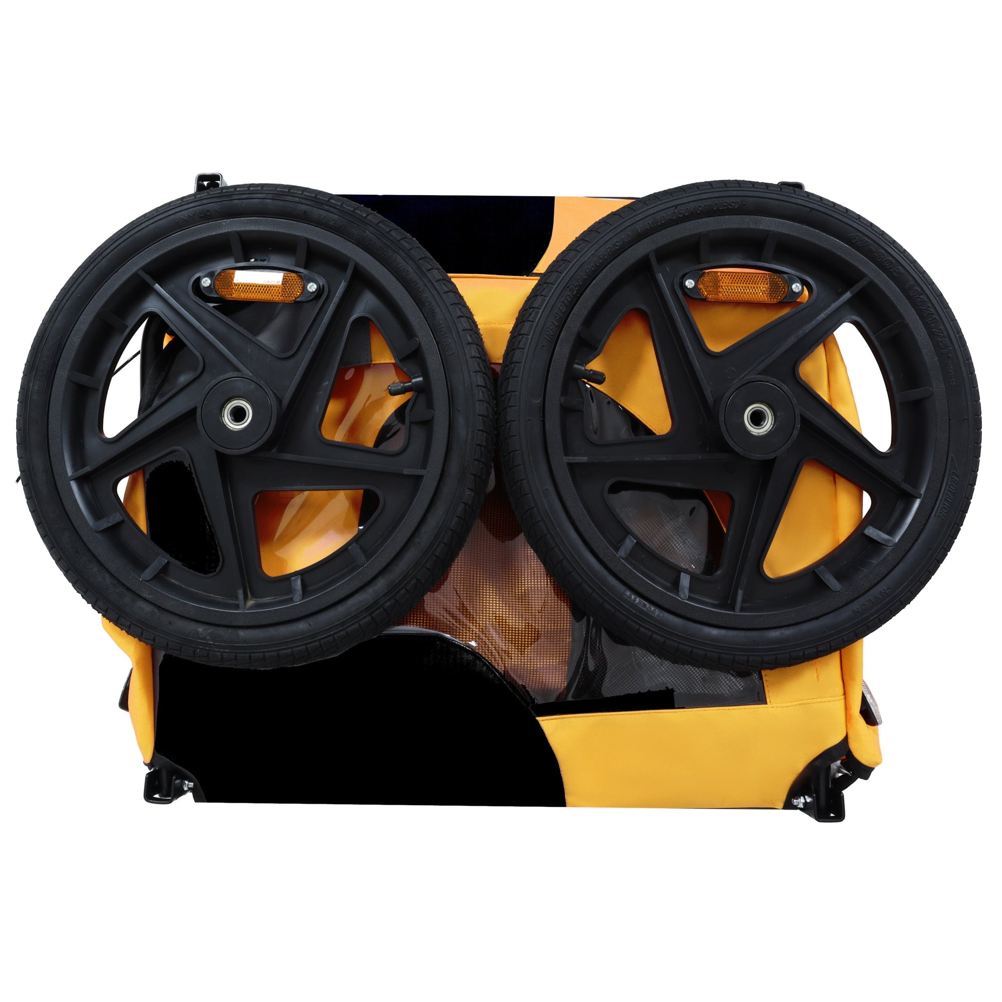 Pet Bike Trailer for medium dogs by HouseOfZazla, orange with dual black wheels and reflectors on Tampa Home & Garden Store