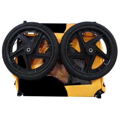 Pet Bike Trailer for medium dogs by HouseOfZazla, orange with dual black wheels and reflectors on Tampa Home & Garden Store