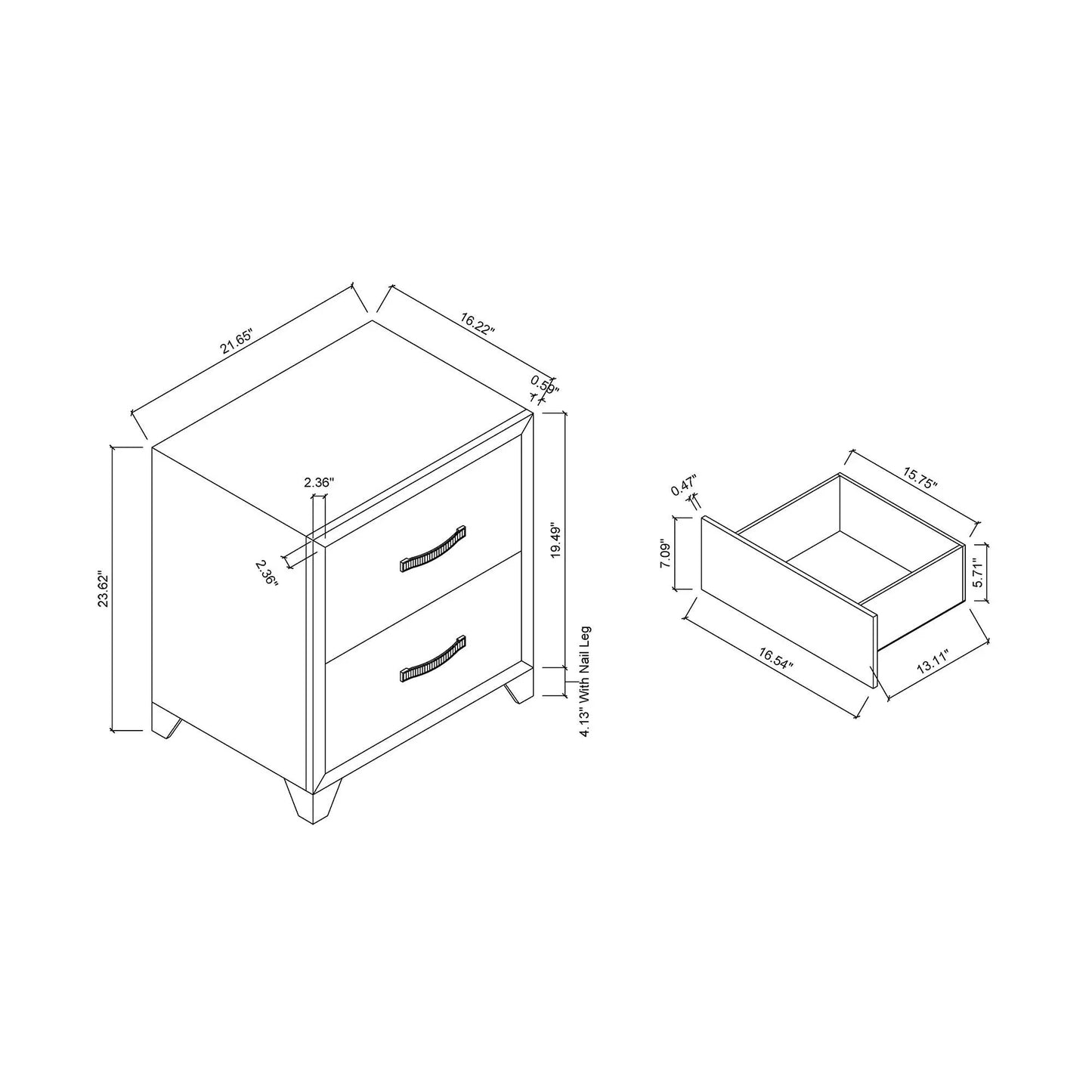 Carlos Nightstand Black Wood Finish With Drawers