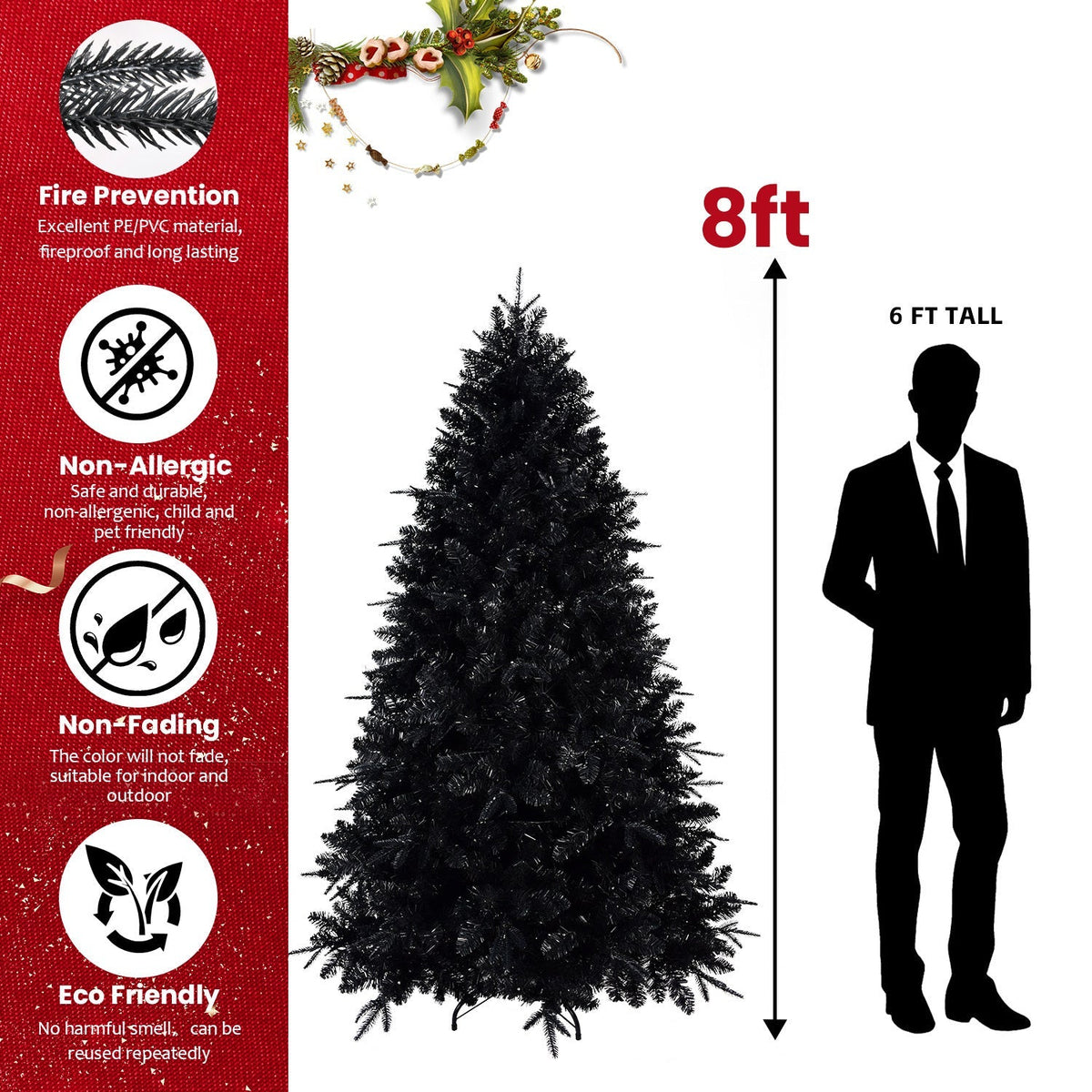 6-Foot pre-lit black Christmas tree with 350 LED lights HouseOfZazla on Tampa Home & Garden Store