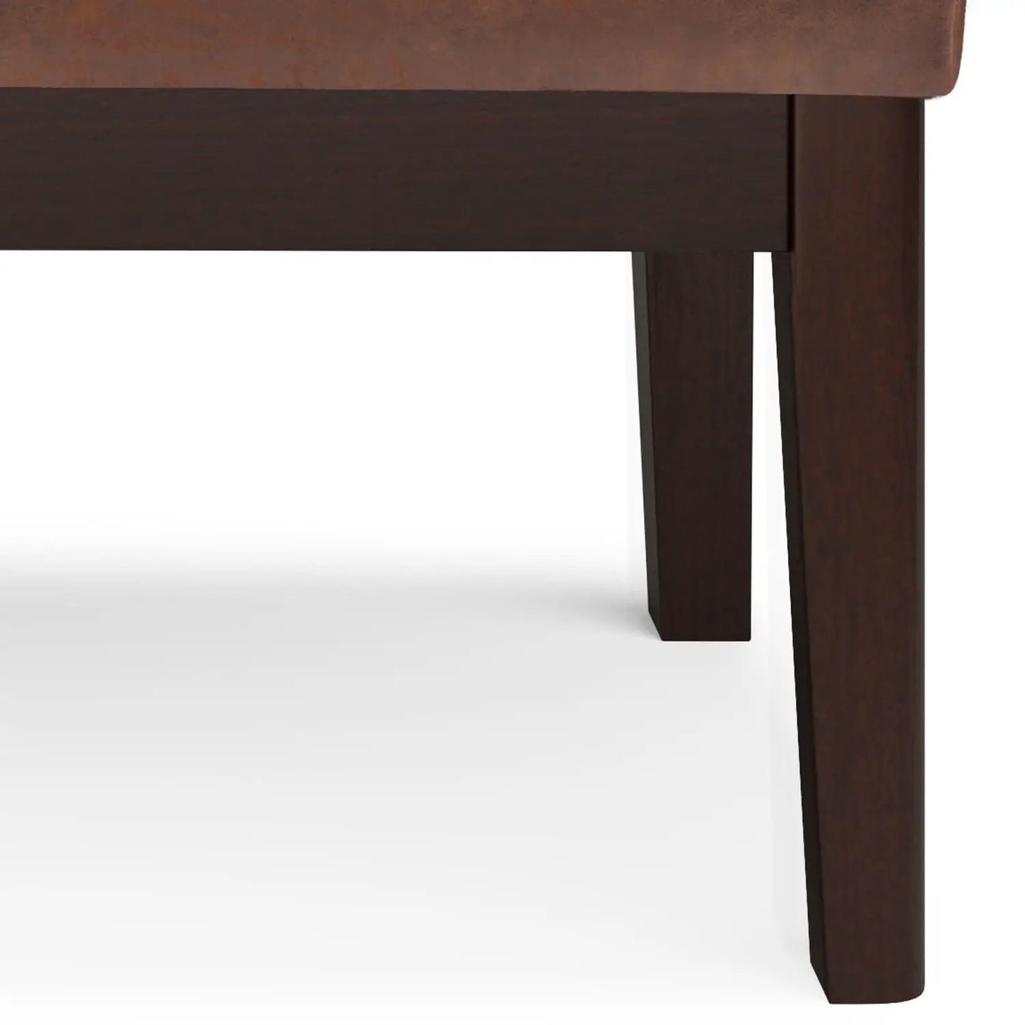 Carlson ottoman bench in dark walnut wood with brown leather upholstery on Tampa Home & Garden Store
