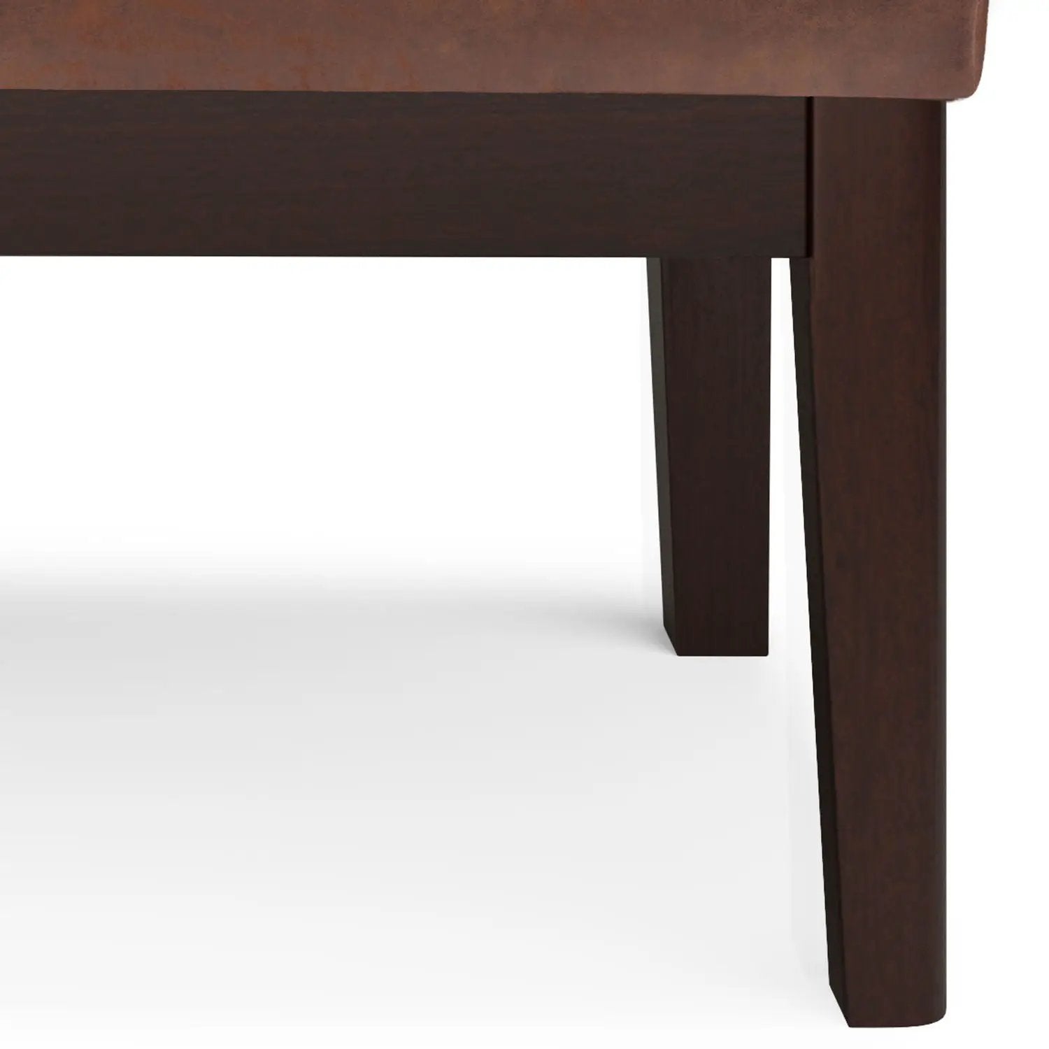 Carlson ottoman bench in dark walnut wood with brown leather upholstery on Tampa Home & Garden Store