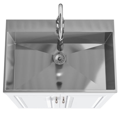 Deluxe Laundry Cabinet and Stainless Steel Sink vanity with chrome faucet top view on Tampa Home & Garden Store
