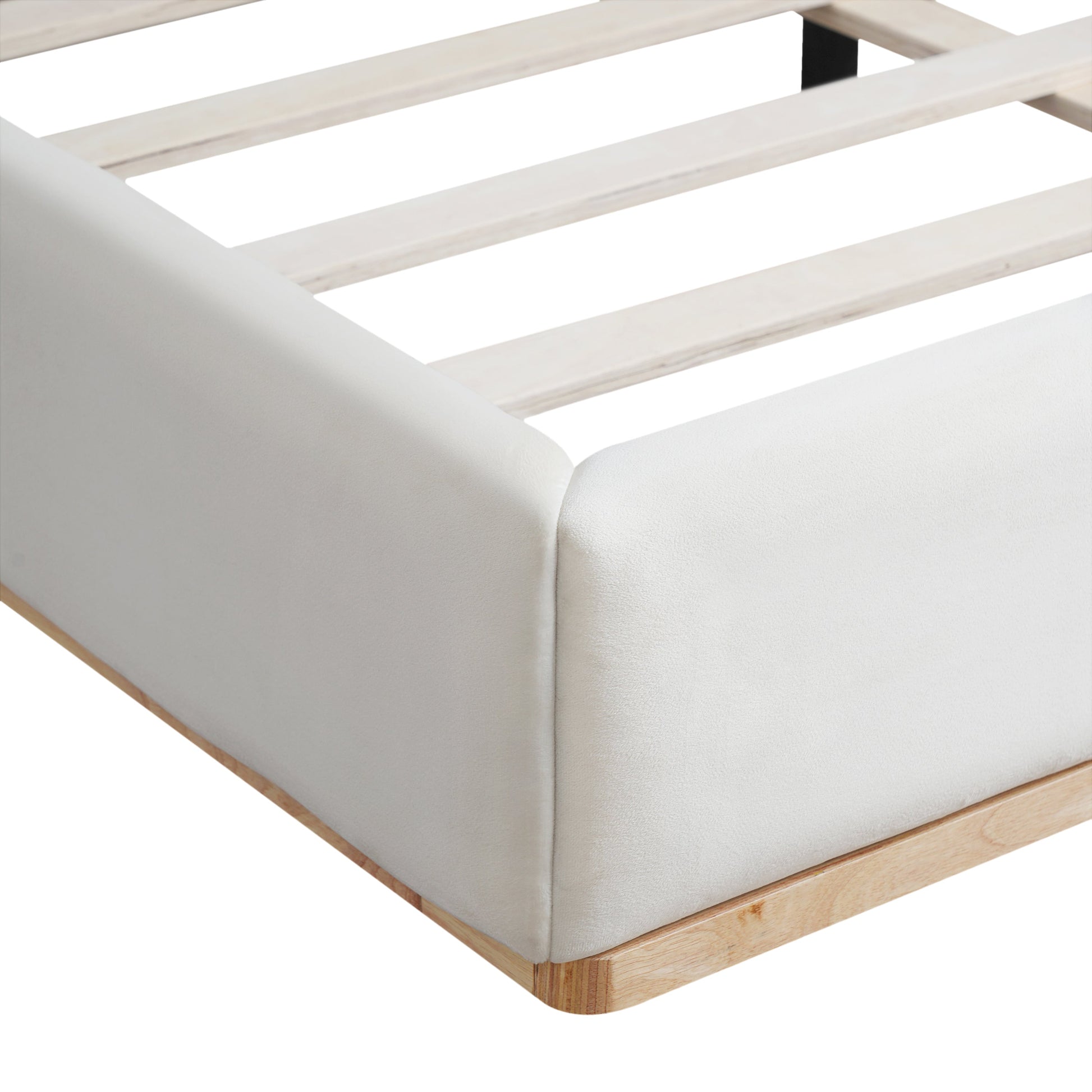 Elegant upholstered king bed with a solid wood frame in light gray fabric HouseOfZazla on Tampa Home & Garden Store