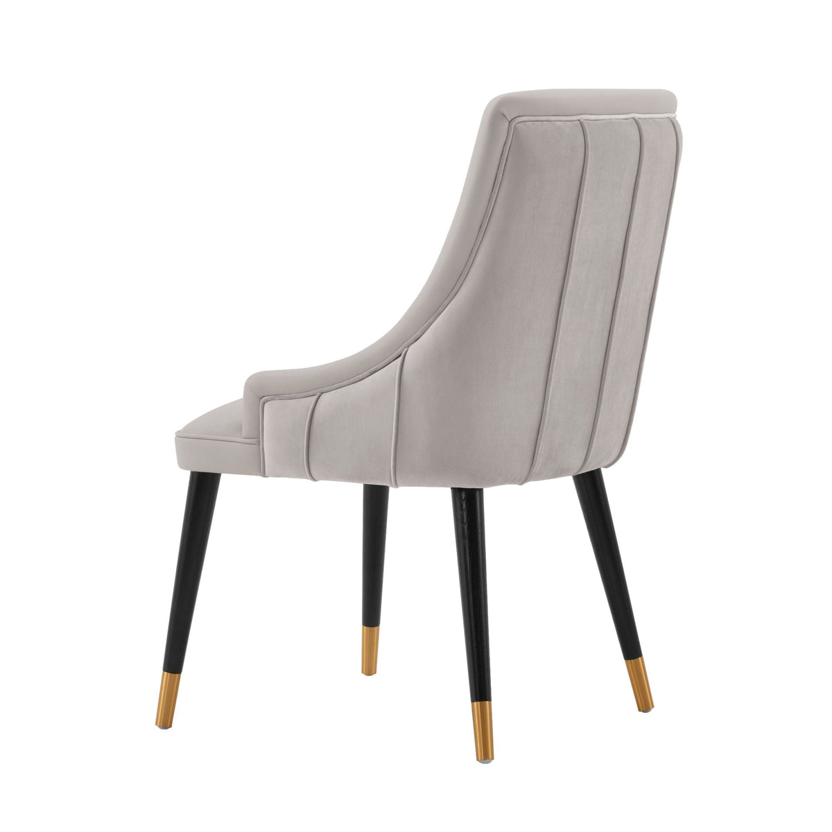 Eda Dining Chair with Stitched Gray Upholstery, black legs with gold-tipped feet on Tampa Home & Garden Store