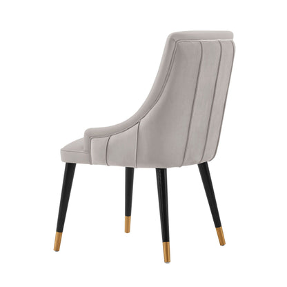 Eda Dining Chair with Stitched Gray Upholstery, black legs with gold-tipped feet on Tampa Home & Garden Store