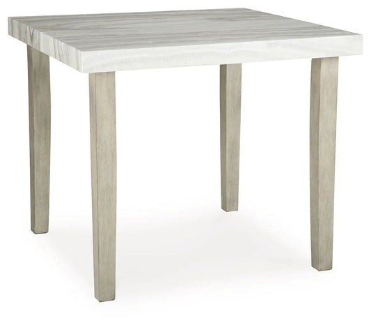 Larawyn Dining Table by Unique Piece Furniture, light graywashed top with four tapered legs on Tampa Home & Garden Store