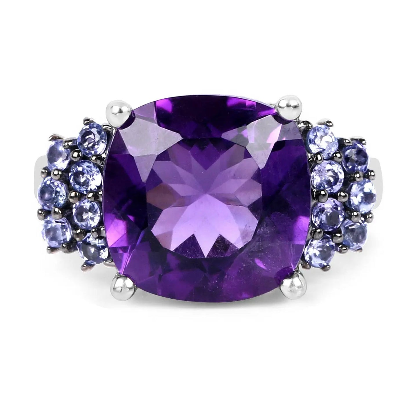 Amethyst and Tanzanite Ring 6.34ct cushion-cut purple center stone in .925 silver on Tampa Home & Garden Store