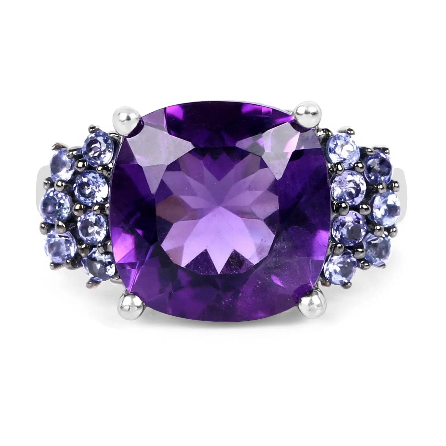 Amethyst and Tanzanite Ring 6.34ct cushion-cut purple center stone in .925 silver on Tampa Home & Garden Store
