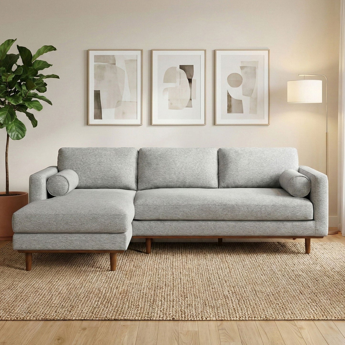 Morrison Upholstered Sectional Sofa gray fabric with chaise and ottoman on Tampa Home & Garden Store