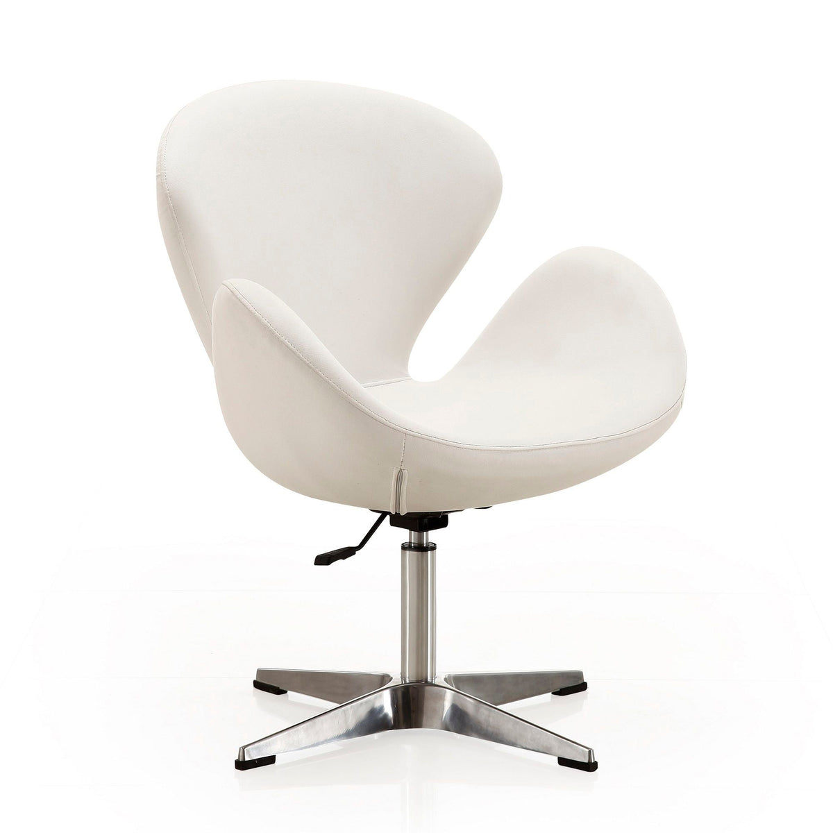 Raspberry swivel lounge chair with 360-degree rotation; cream upholstery, chrome base on Tampa Home & Garden Store