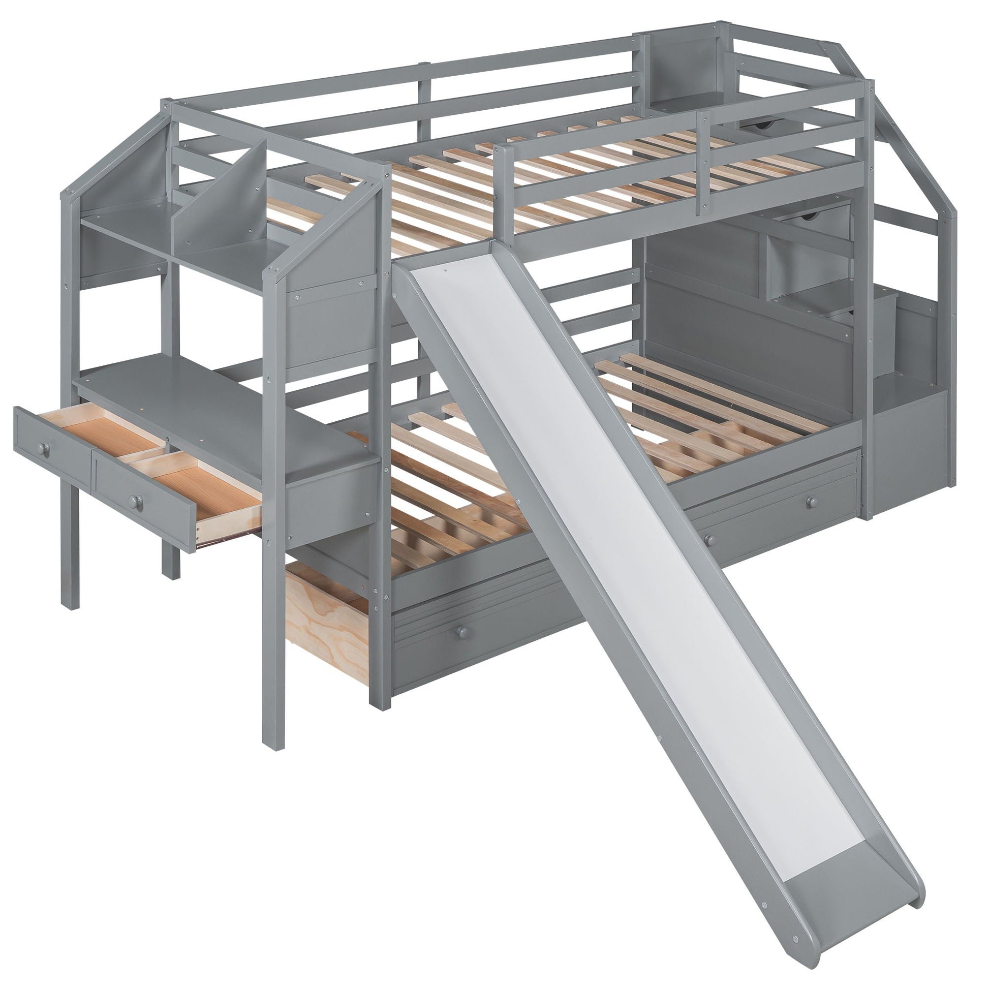 Bunk Bed with storage staircase, slide, drawers and shelves by HouseOfZazla on Tampa Home & Garden Store