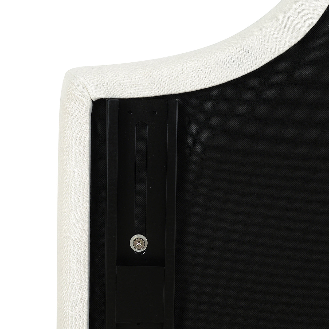 Catherine Upholstered King Headboard Antique; cream linen frame with black panel on Tampa Home & Garden Store