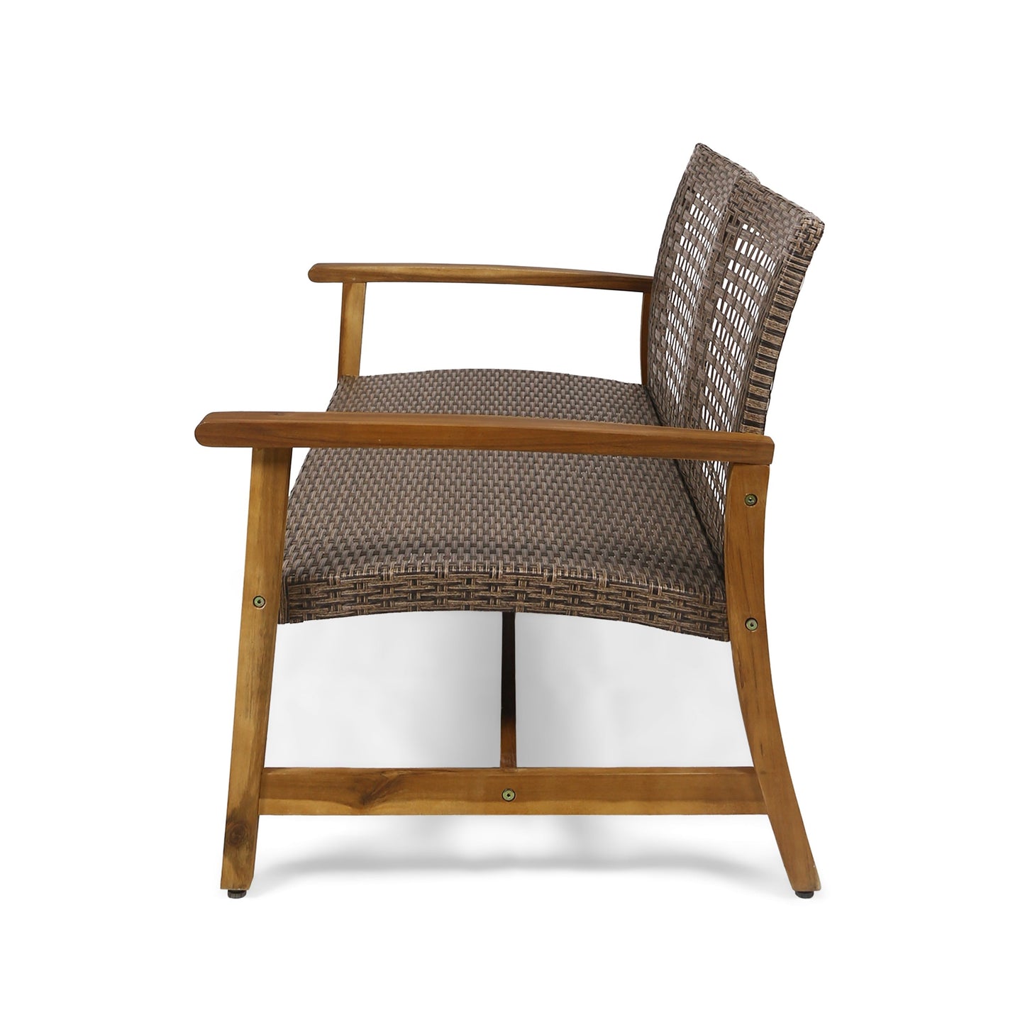 Hampton Outdoor Acacia Wood Wicker Loveseat by HouseOfZazla, brown woven seat and arms on Tampa Home & Garden Store
