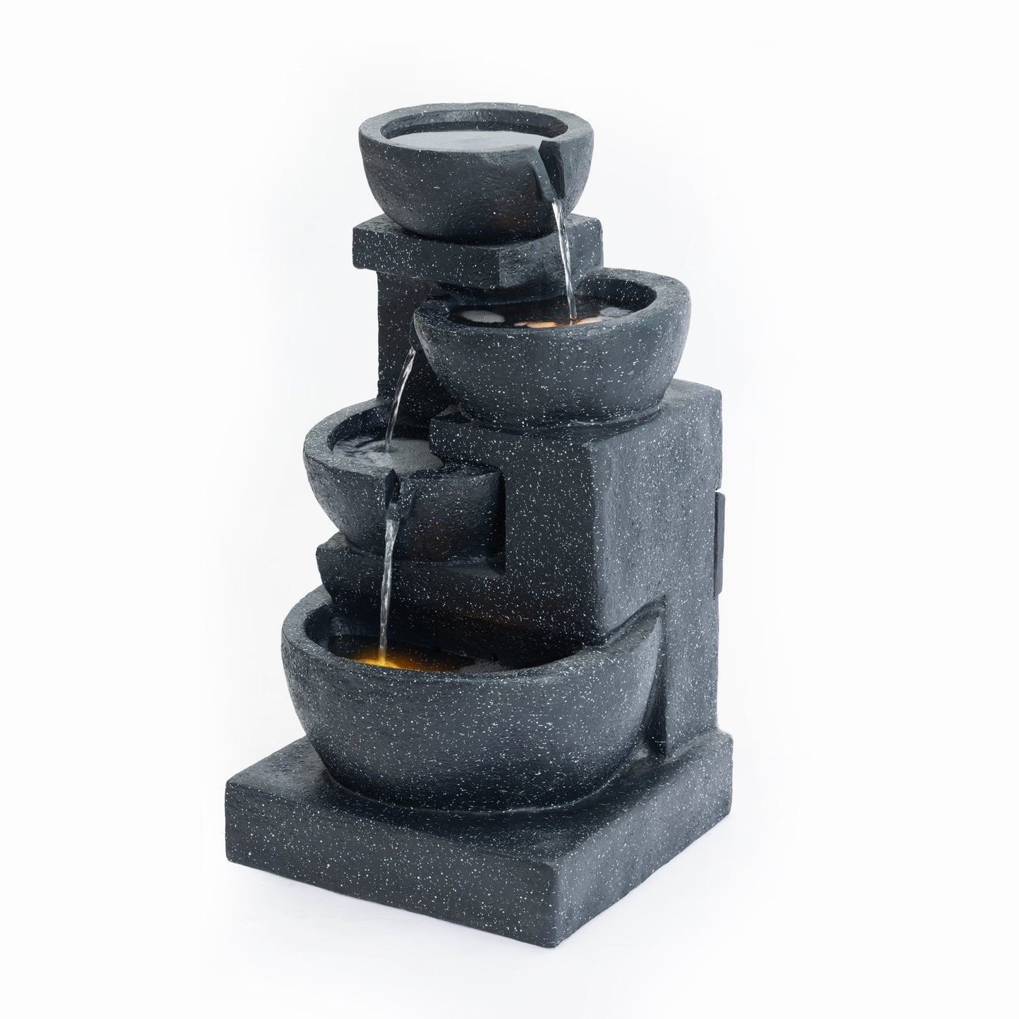 29-Inch terrazzo fountain by HouseOfZazla; dark speckled stone, multi-tier with flowing water on Tampa Home & Garden Store