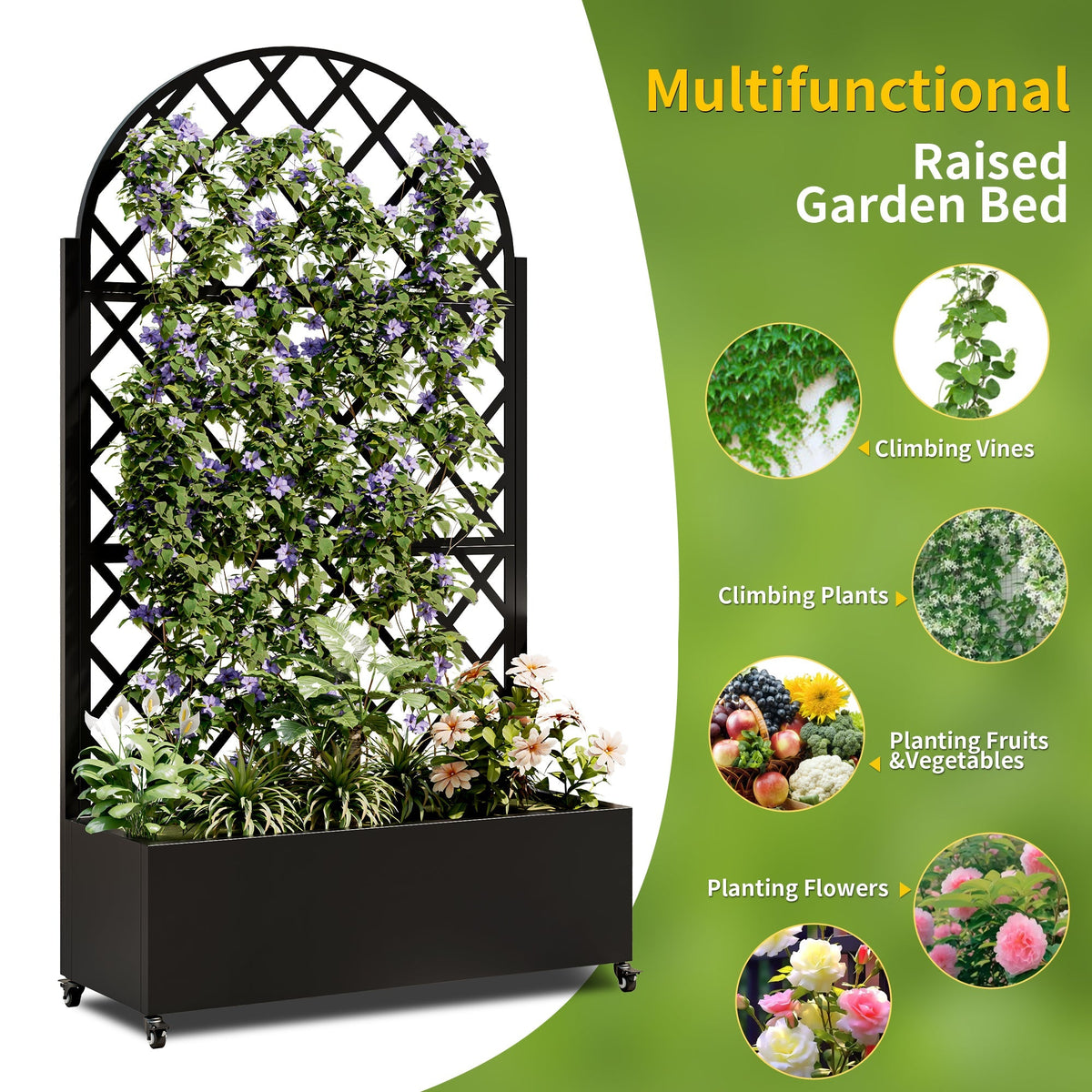 Round metal planter box with trellis in black by HouseOfZazla on Tampa Home & Garden Store