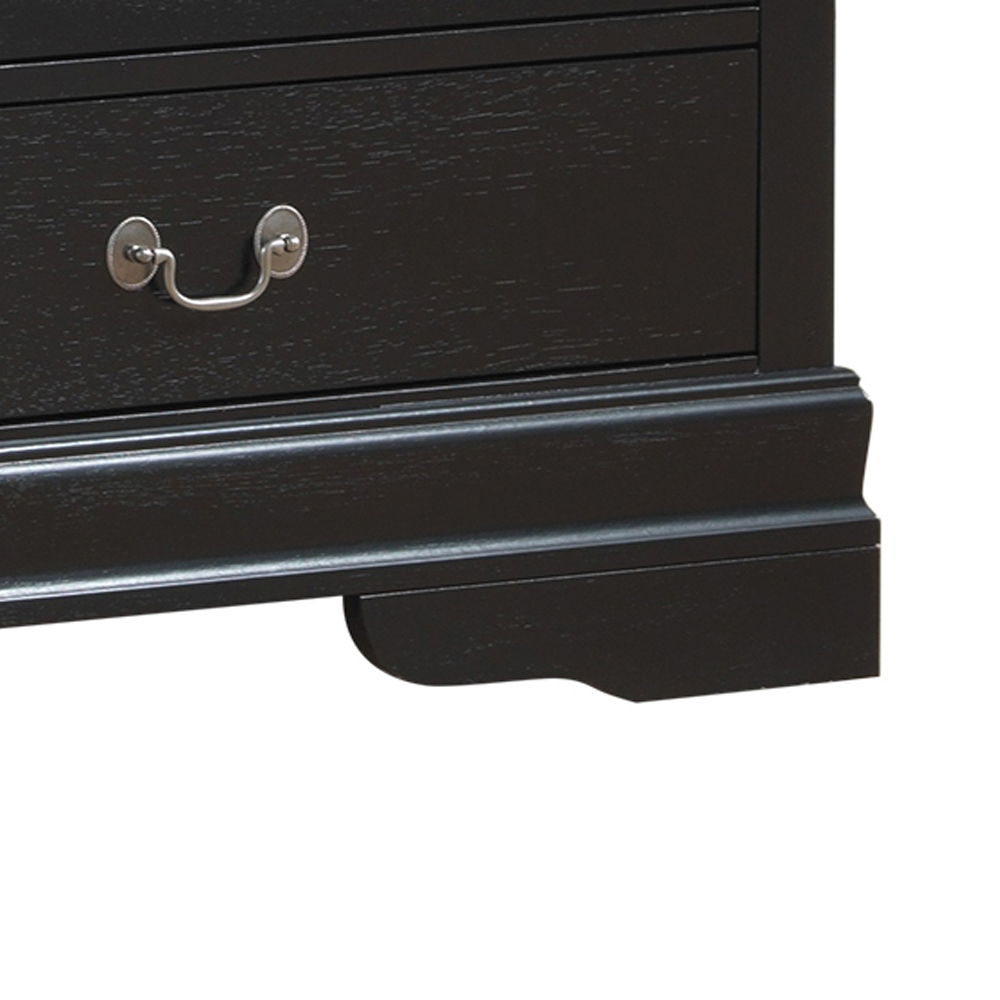 Traditional black dresser with a silver curved drawer pull and stepped base molding on Tampa Home & Garden Store