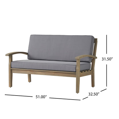 Outdoor chat set loveseat with coffee table in gray cushions, wooden frame by HouseOfZazla on Tampa Home & Garden Store