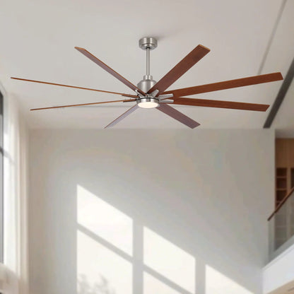 Ceiling fan with 8 wooden blades and dimmable LED light, brushed nickel housing, remote on Tampa Home & Garden Store