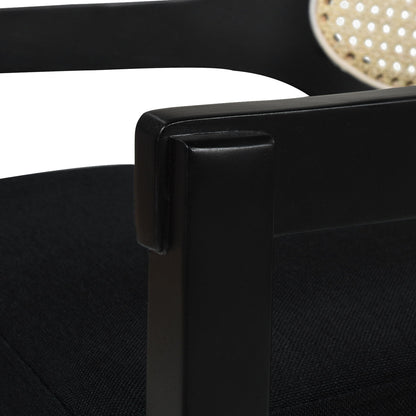 Mid-Century Modern Cane Back Counter Stool black wood frame close-up HouseOfZazla on Tampa Home & Garden Store