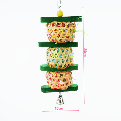 Parrot Supplies Bird Toy Rattan Woven Paper Silk Wood Gnawing Skewers; 3 wicker balls on discs on Tampa Home & Garden Store