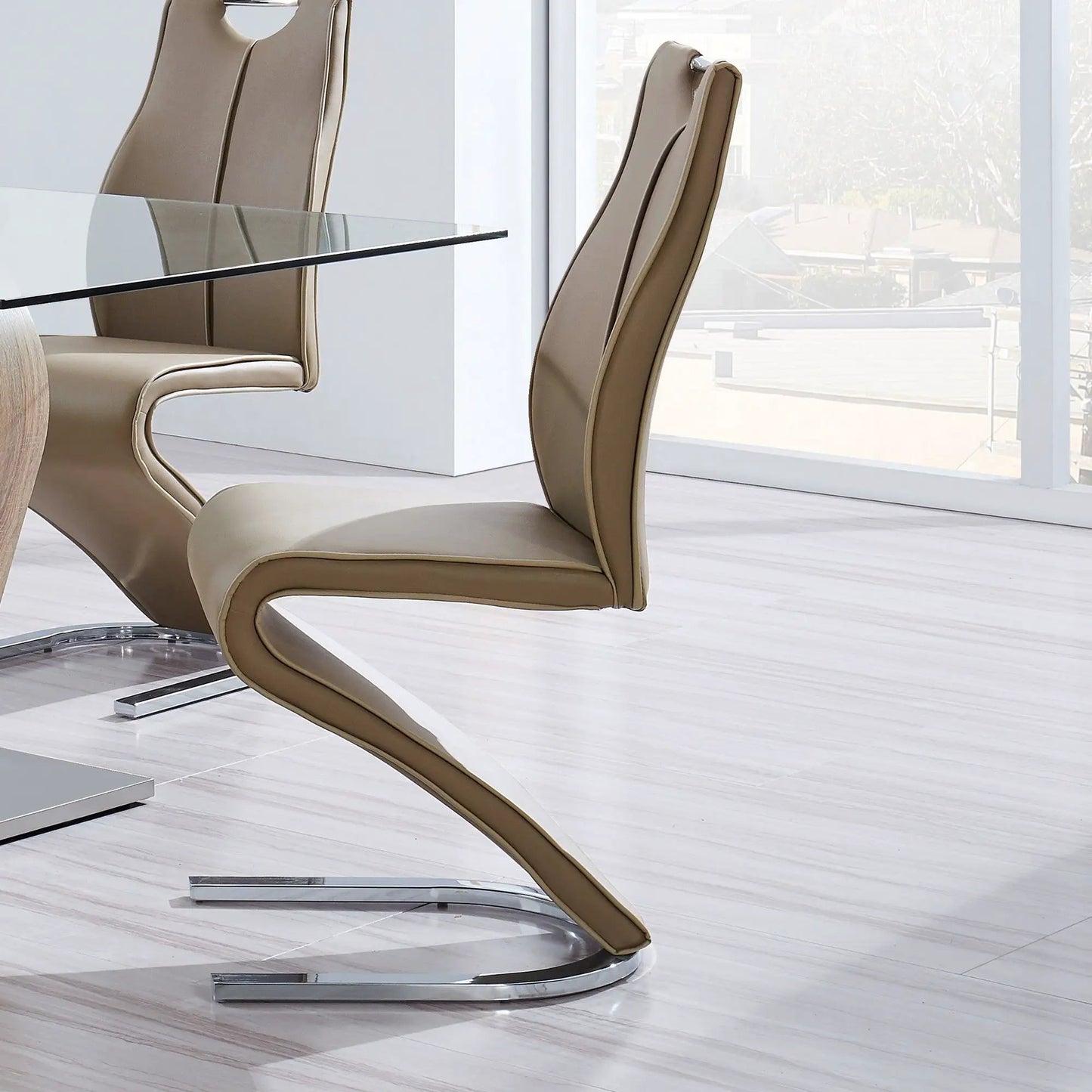 Tony Dining Chairs set of 2 brown beige leather chrome bases by Unique Piece Furniture on Tampa Home & Garden Store