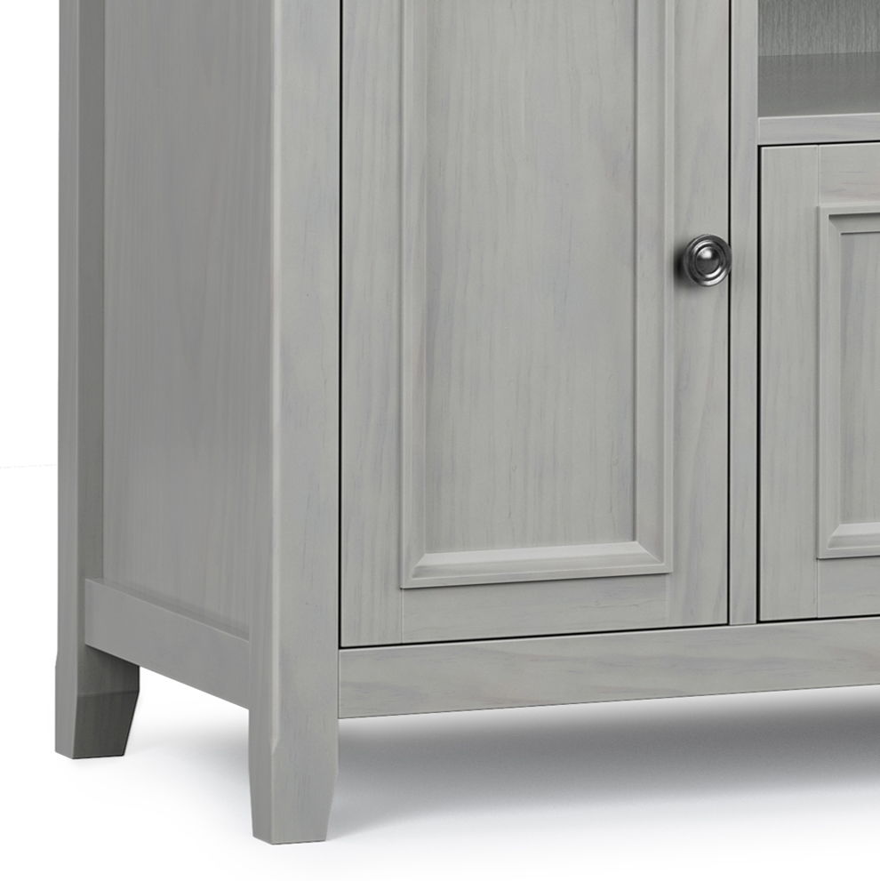 Wide TV Stand in solid wood with light gray wash, panel doors and knob on Tampa Home & Garden Store
