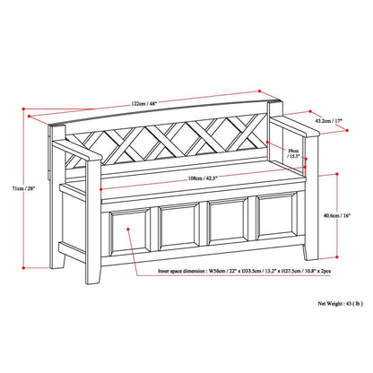 Amherst Solid Wood Entryway Storage Bench in White with lattice back, HouseOfZazla on Tampa Home & Garden Store