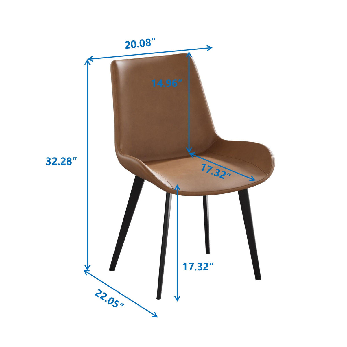 Modern dining chair set brown leather seat with metal legs 2-pack on Tampa Home & Garden Store