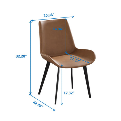 Modern dining chair set brown leather seat with metal legs 2-pack on Tampa Home & Garden Store