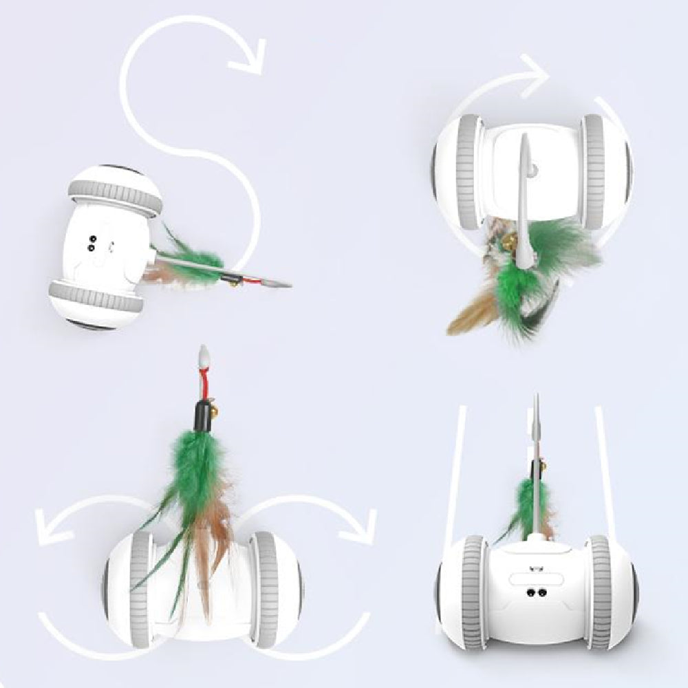 Interactive Cat Toy With Interchangeable Heads white base and feather attachments on Tampa Home & Garden Store