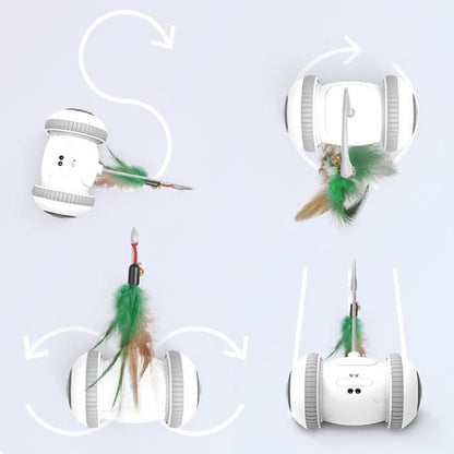 Interactive Cat Toy With Interchangeable Heads white base and feather attachments on Tampa Home & Garden Store