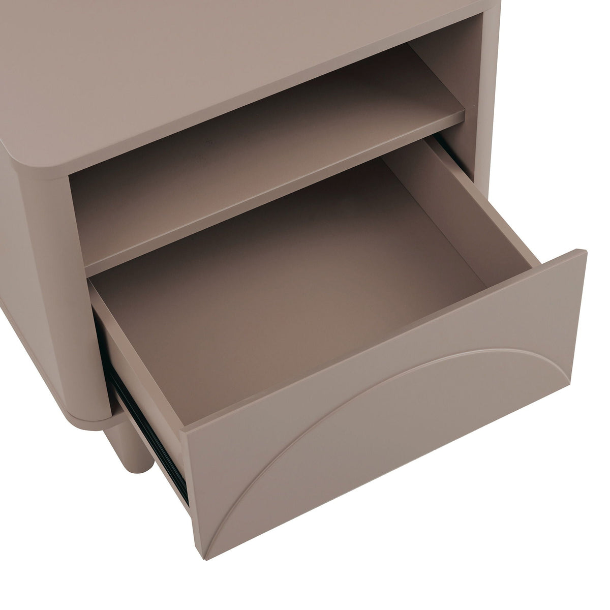 HouseOfZazla modern accent nightstand with drawer and shelf in taupe beige finish on Tampa Home & Garden Store