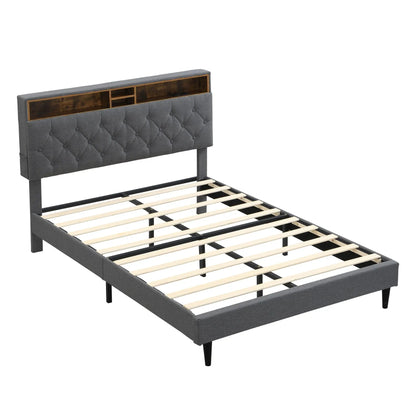 Modern Upholstered Platform Bed Frame With USB Ports