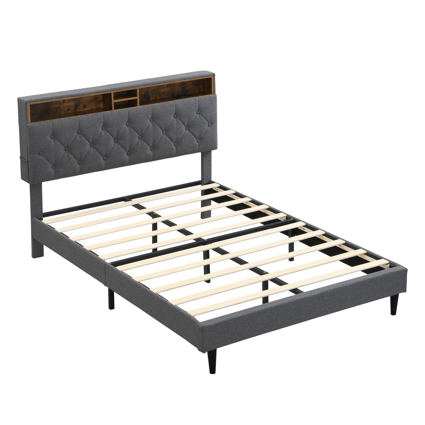Modern Upholstered Bed Frame and Usb Ports