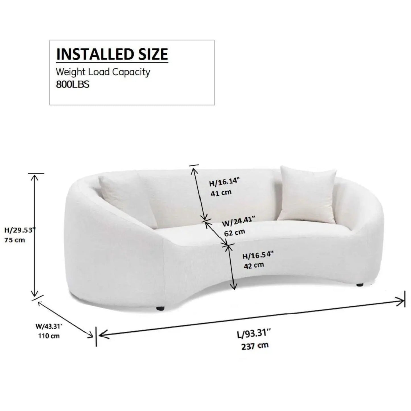 White curved 3 seater stationary sofa by Unique Piece Furniture, 93in L x 43in W on Tampa Home & Garden Store