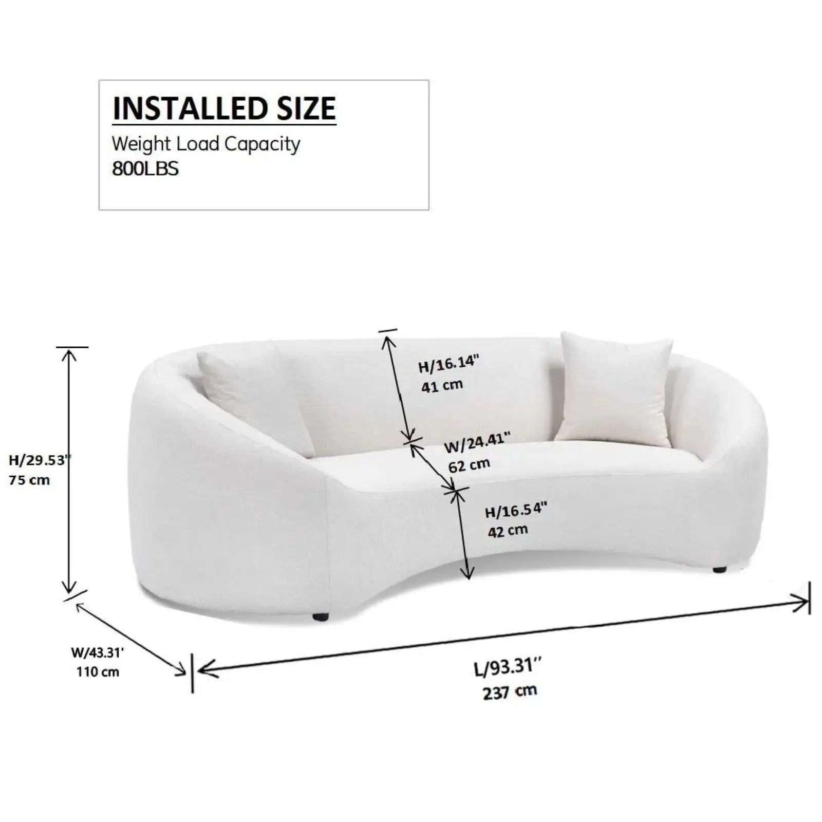 White curved 3 seater stationary sofa by Unique Piece Furniture, 93in L x 43in W on Tampa Home & Garden Store
