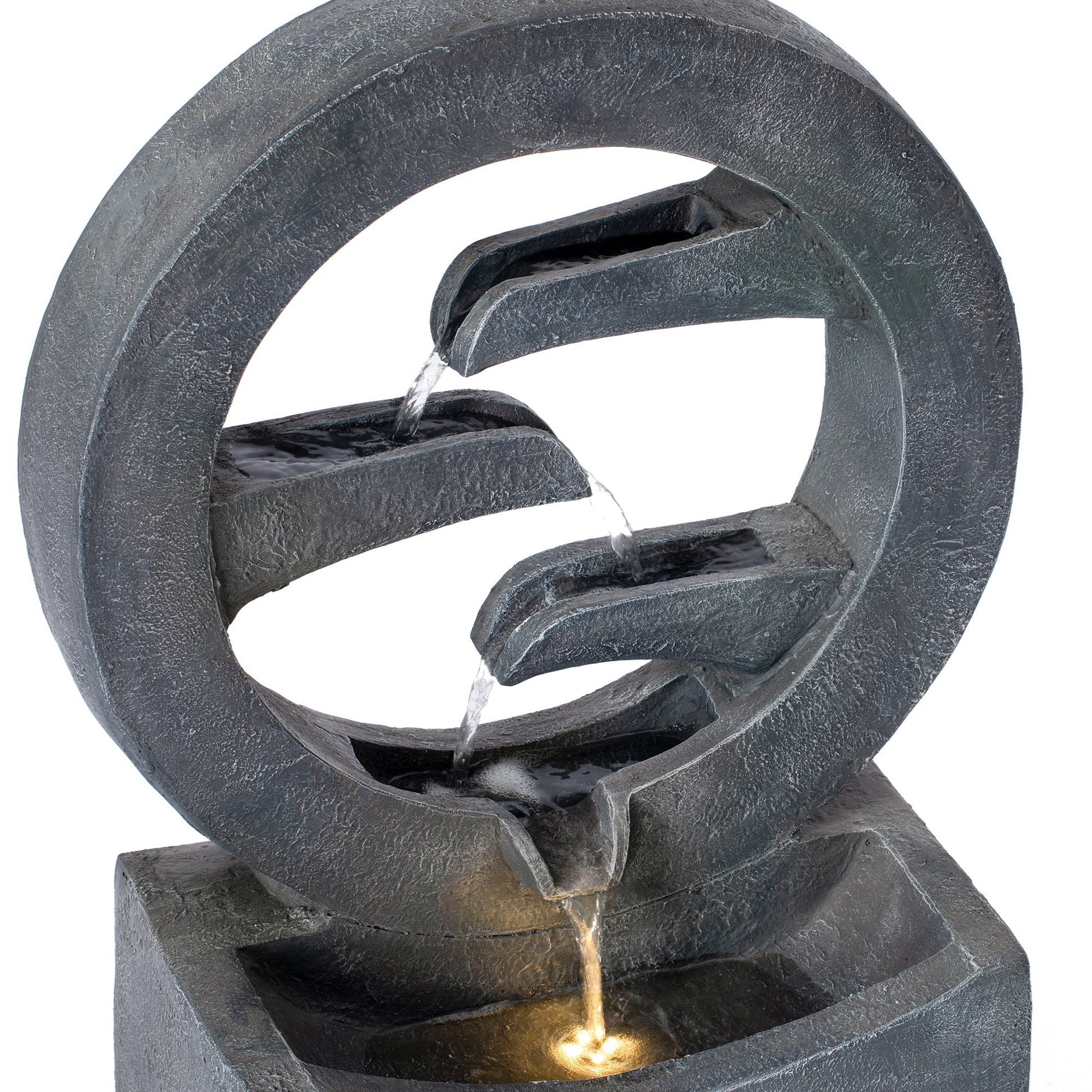 26.77'H Gray circular polyresin outdoor water fountain with LED light by HouseOfZazla on Tampa Home & Garden Store